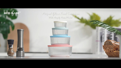 Récipient alimentaire en verre rayé avec couvercle en PE Simply Store