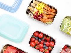 Contenant alimentaire en acier inoxydable avec couvercle en silicone