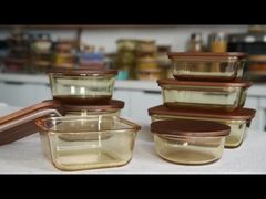 Récipient alimentaire en verre avec couvercle en bois d'acacia