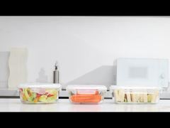 Contenant alimentaire en verre borosilicate avec couvercle en PP à 4 verrous