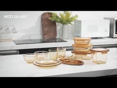 Ensemble d'ustensiles de table en verre de couleur ambre Fabriqué en verre à haute teneur en borosilicate, sans BPA et écologique pour les aliments et