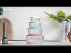 Récipient alimentaire en verre côtelé IKOO avec couvercle en PE