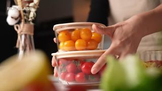 straight edge glass food storage container with glass lid