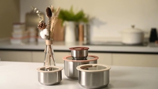 круглый пищевой контейнер из нержавеющей стали со стеклянной крышкой